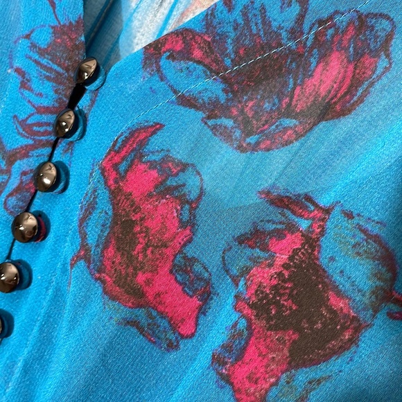 KENSIE Teal Blue Sheer Dress Floral overlay with a black under slip - Picture 10 of 11